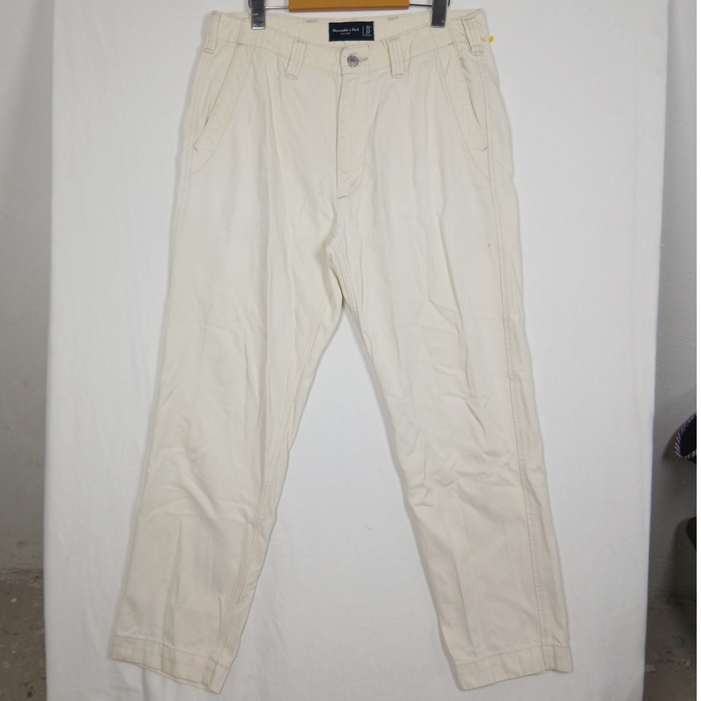 Abercrombie & Fitch 90s Loose Pants Mens 34x27 Cream Off White Cotton Twill